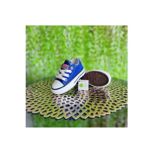 Lace Up Blue Unisex Kids Sneaker Linen Sports Shoes Blue 20