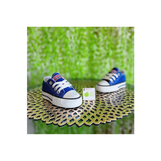 Lace Up Blue Unisex Kids Sneaker Linen Sports Shoes Short Blue 21