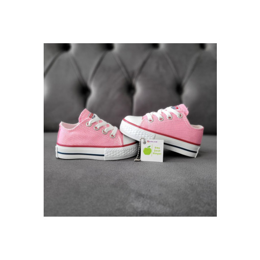 Lace Up Pink Girls Sneaker Linen Sports Shoes Short Pink 34