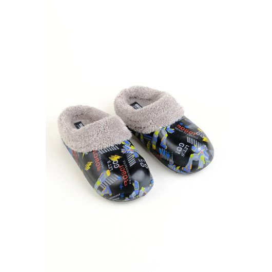 Unisex Girl Home Slippers With Wool Inside Suitable For Wet Floor Black 26