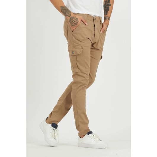 Mens Cargo Pants, Camel And Light Beige, Two Piece, S