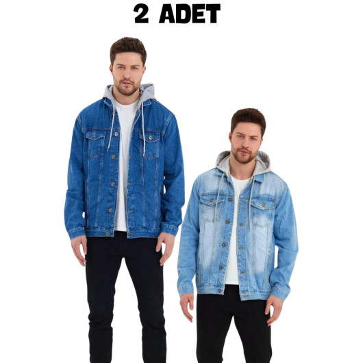 Mens Oversize Denim Jacket With Hood, Two Piece Size M