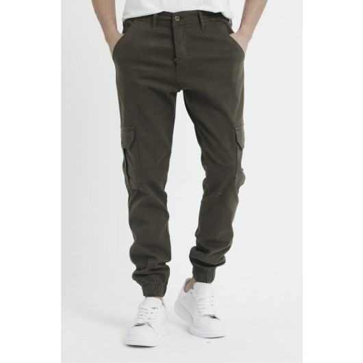 Mens Black And Olive Cargo Pants With Elastic, Size S