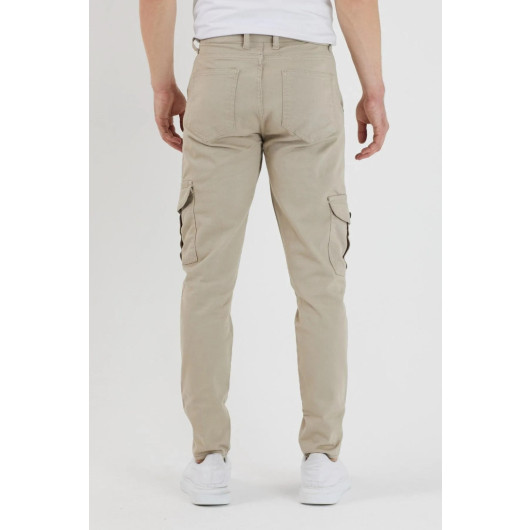 Mens Comfortable Two Piece Pants, Black And Light Beige, L