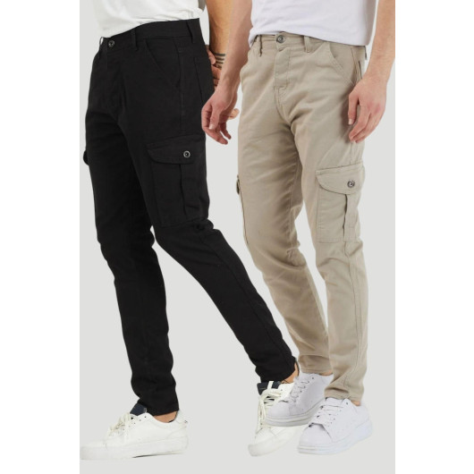 Mens Comfortable Two Piece Pants, Black And Light Beige, S