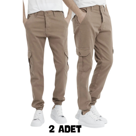 Mens Two Piece Cargo Casual Pants, Camel Xl