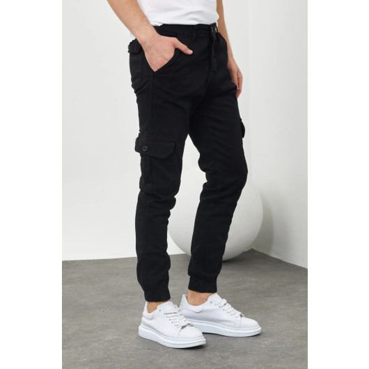 Mens Two Piece Cargo Casual Pants, Black, Xl
