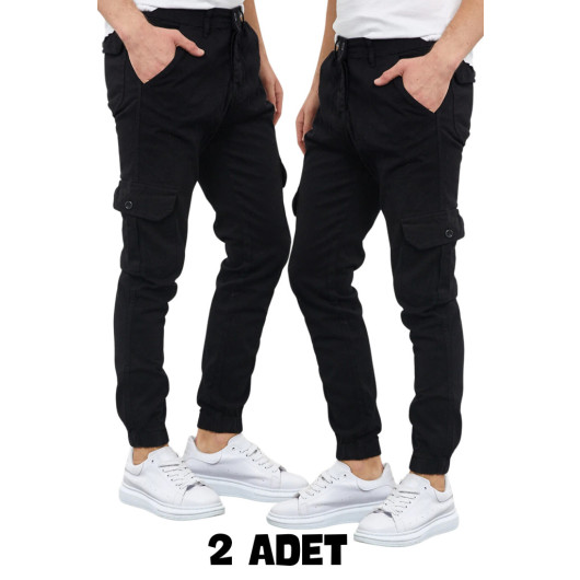 Mens Two Piece Cargo Casual Pants, Black, L