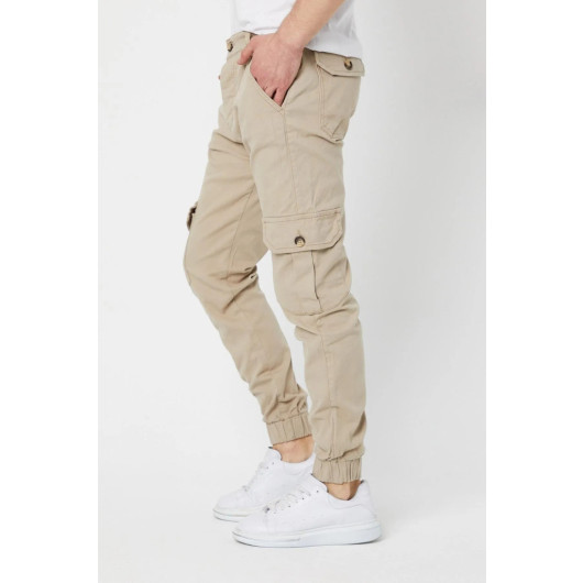 Mens Two Piece Cargo Casual Pants, Light Beige S