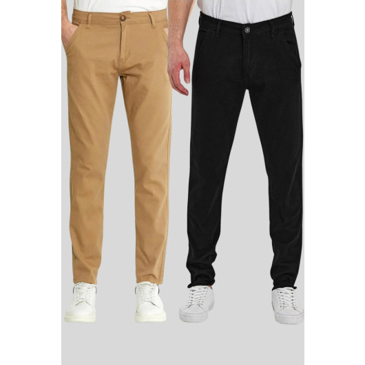 Mens Black And Camel Chino Pants, Two Pieces, Size 30