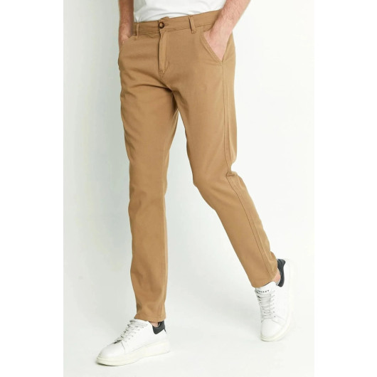 Mens Pants, Camel And Light Beige Cotton, Two Piece, 32