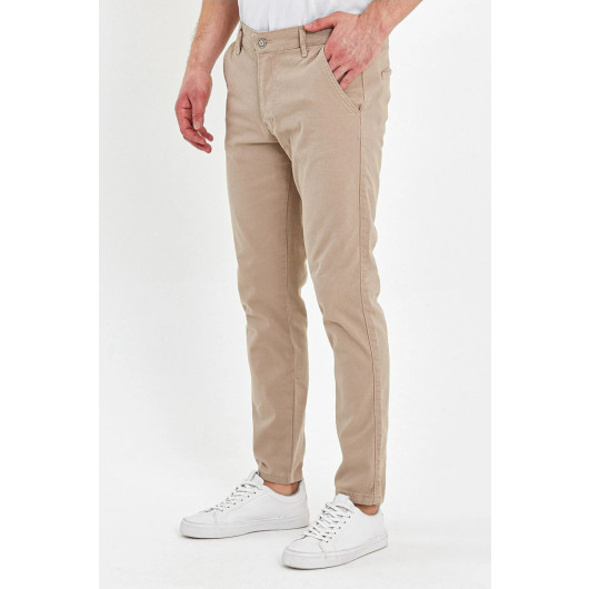 Mens Pants, Camel And Light Beige Cotton, Two Piece, 36