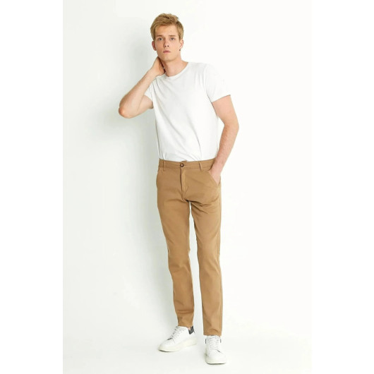 Mens Pants, Camel And Light Beige Cotton, Two Piece, 38