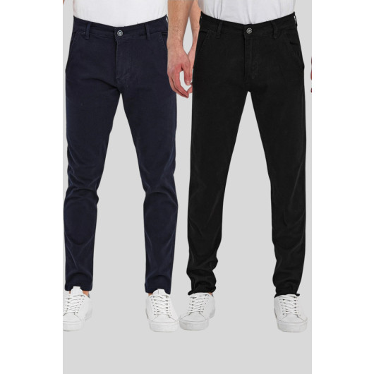 Mens Black And Navy Chino Pants, Two Pieces, Size 34