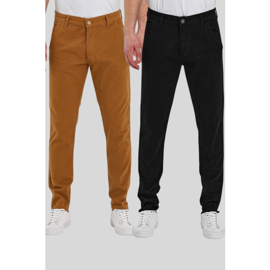 Mens Black And Earthy Cotton Trousers, Two Pieces, 29