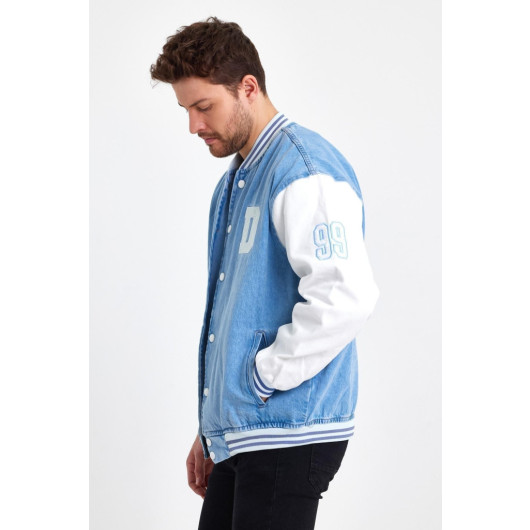 Mens Overseas Baseball Jacket Ice Blue Size Xl