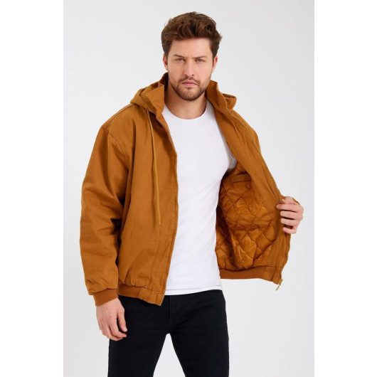 Mens Oversize Hooded Winter Jacket Camel 2Xl