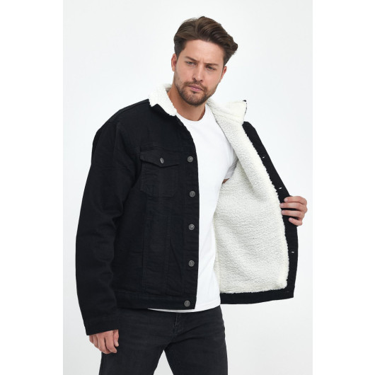 Stylish Mens Winter Furry Jacket, Black, Size Xl