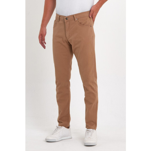 Mens Cotton Trousers Comfortable Spring Camel, Size 36