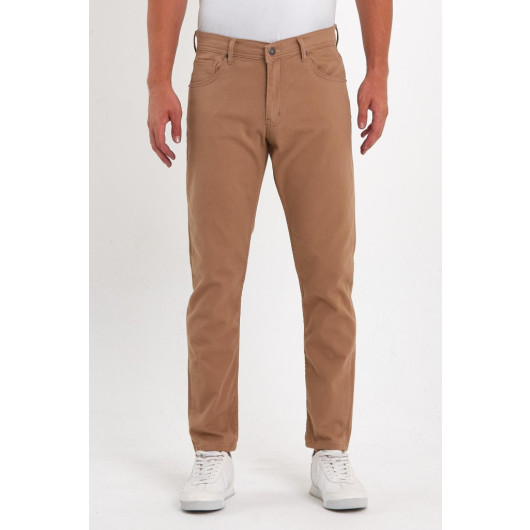 Mens Cotton Trousers Comfortable Spring Camel, Size 38