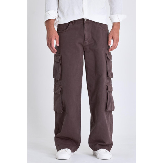 Mens Brown Oversize Cotton Cargo Pants L