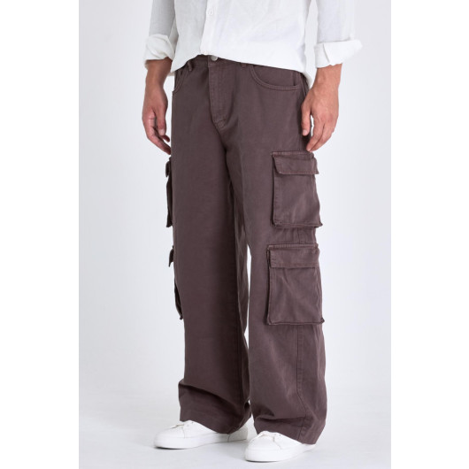 Mens Brown Oversize Cotton Cargo Pants L
