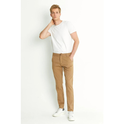 Mens Chino Pants Comfortable And Classic Camel, Size 33