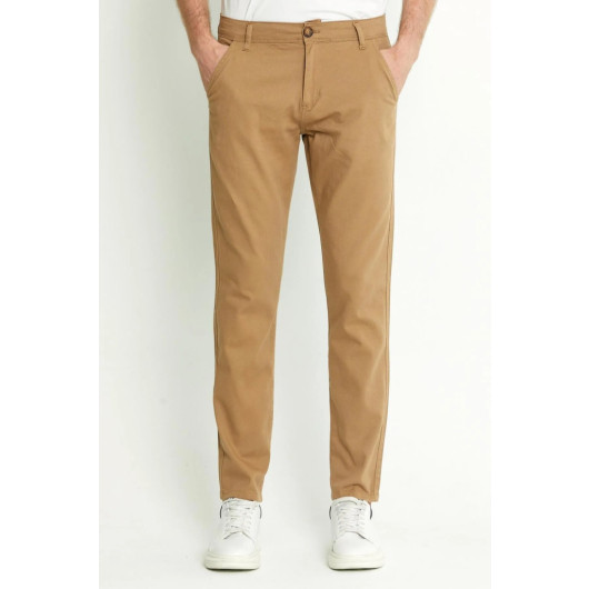 Mens Chino Pants Comfortable And Classic Camel, Size 33