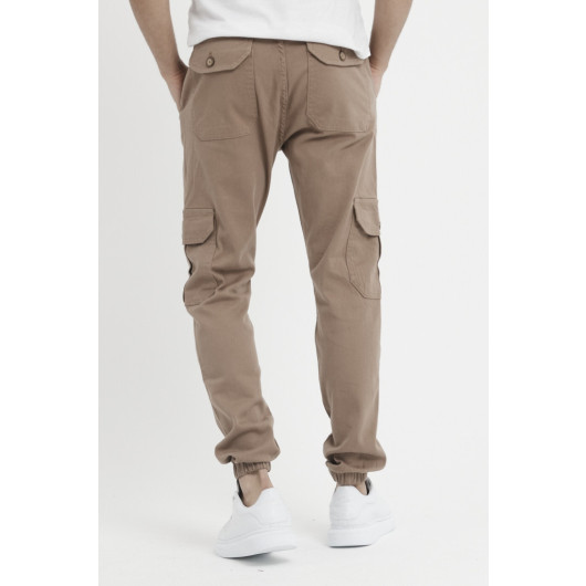 Mens Camel Cargo Pants With Elasticity S