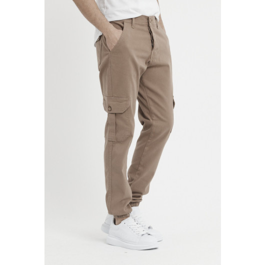 Mens Camel Cargo Pants With Elasticity M