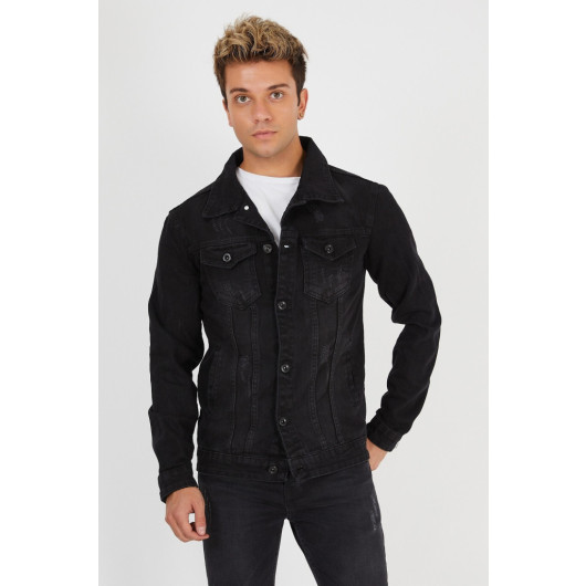 Mens Black Denim Jacket, Size M