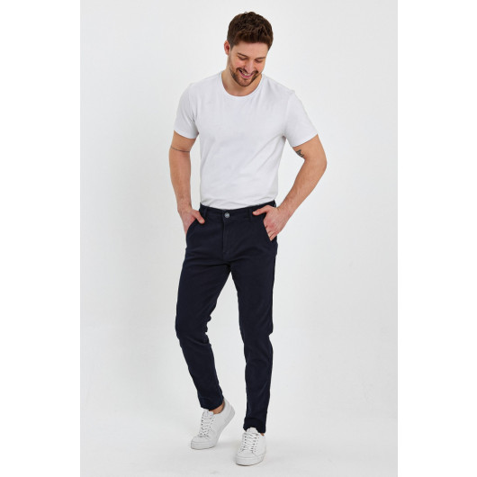 Mens Slim Fit Chino Pants, Navy Blue, Size 32