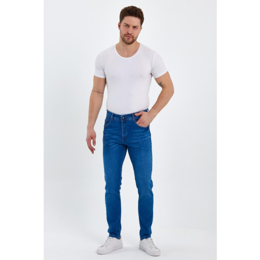 Mens Classic Blue Lycra Jeans, Size 33