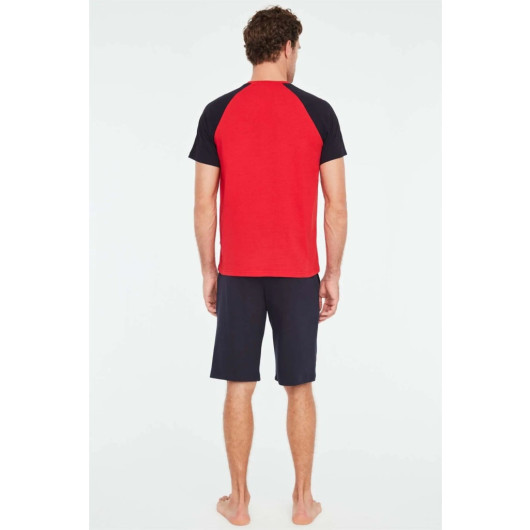 Men Red Tshirt Shorts Set