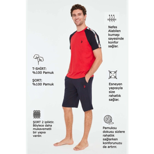 Men Red Tshirt Shorts Set