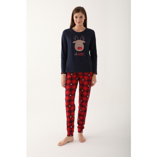 Deer Navy Blue Mother Daughter Long Sleeve Pajama Set