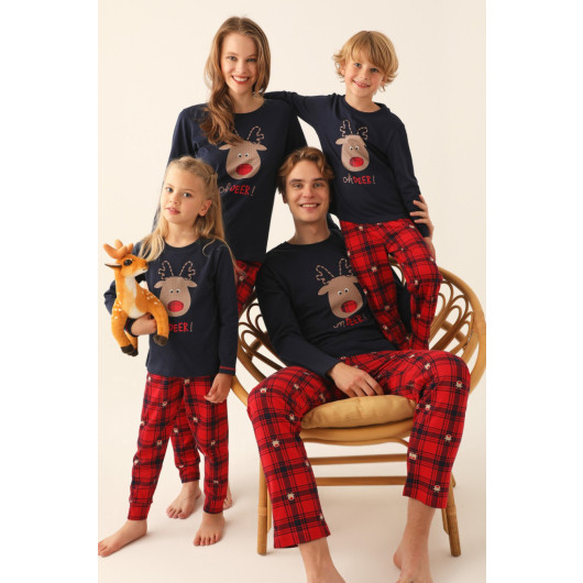 Deer Navy Blue Mother Daughter Long Sleeve Pajama Set