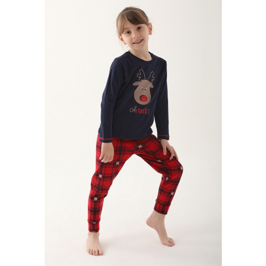 Deer Navy Blue Mother Daughter Long Sleeve Pajama Set