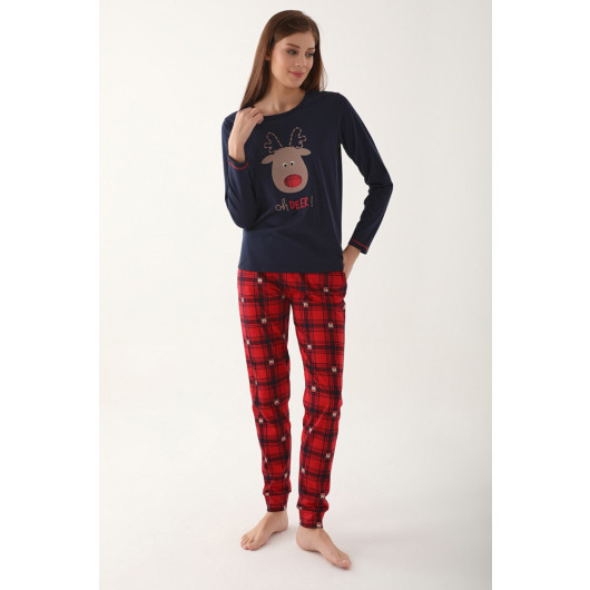 Deer Navy Blue Mother Daughter Long Sleeve Pajama Set