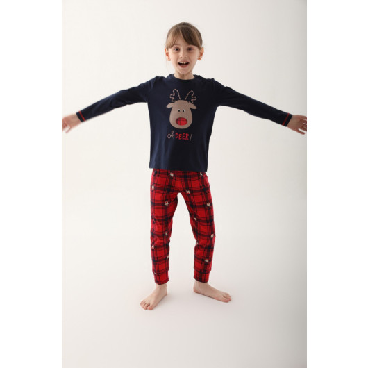 Deer Navy Blue Mother Daughter Long Sleeve Pajama Set