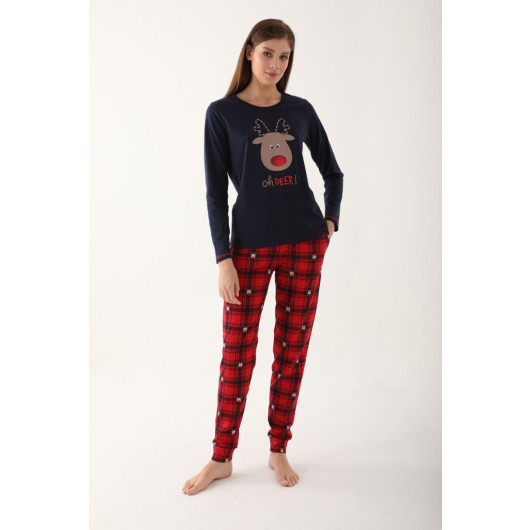 Deer Navy Blue Mother Daughter Long Sleeve Pajama Set