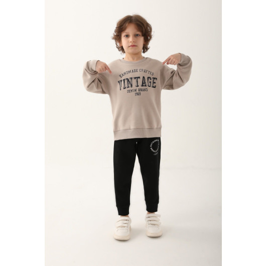 Beige Boy Tracksuit Set