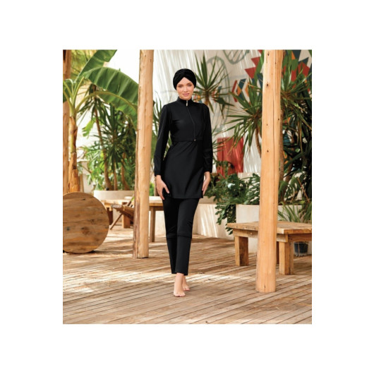 Elvira Semi And Fully Covered Hijab Swimsuit Set Black