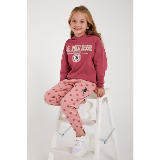 Dried Rose Girl Rubber Detailed Tracksuit Set