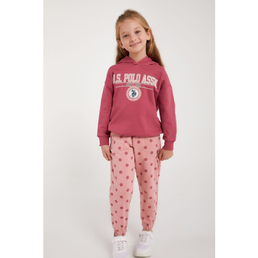 Dried Rose Girl Rubber Detailed Tracksuit Set