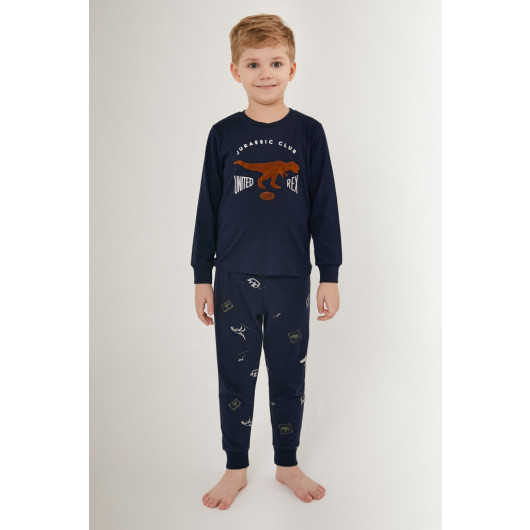 Jurassic Club Navy Blue Boy Long Sleeve Pajama Set