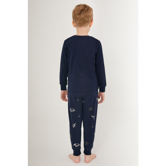 Jurassic Club Navy Blue Boy Long Sleeve Pajama Set