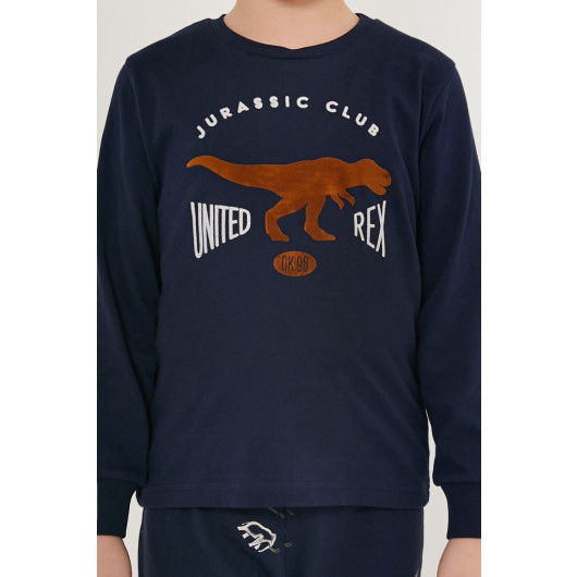 Jurassic Club Navy Blue Boy Long Sleeve Pajama Set