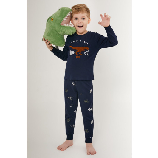 Jurassic Club Navy Blue Boy Long Sleeve Pajama Set