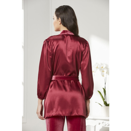 Velvet Satin 3 Piece Women Crop Pajama Set